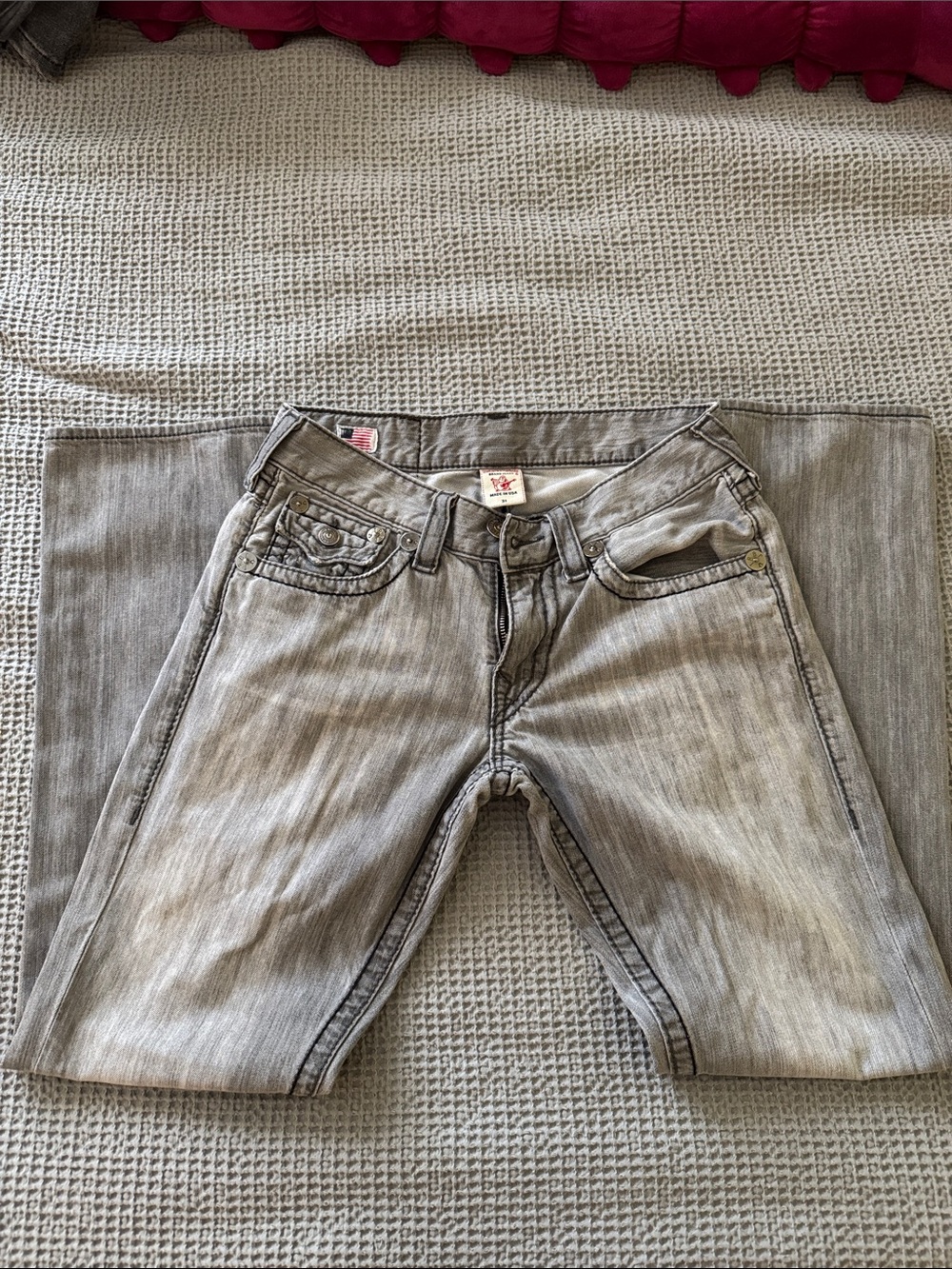 True Religion Men's Light Grey Slim Straight Jeans